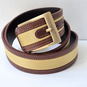 Tuttle Golf Belt Mens 36 Brown Leather Yellow Gold Grosgrain Made in Italy NEW